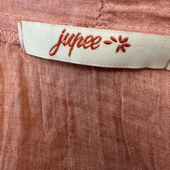 Salmon Front Tie Semi Sheer Jupee Shirt Size L - Picture 5 of 9